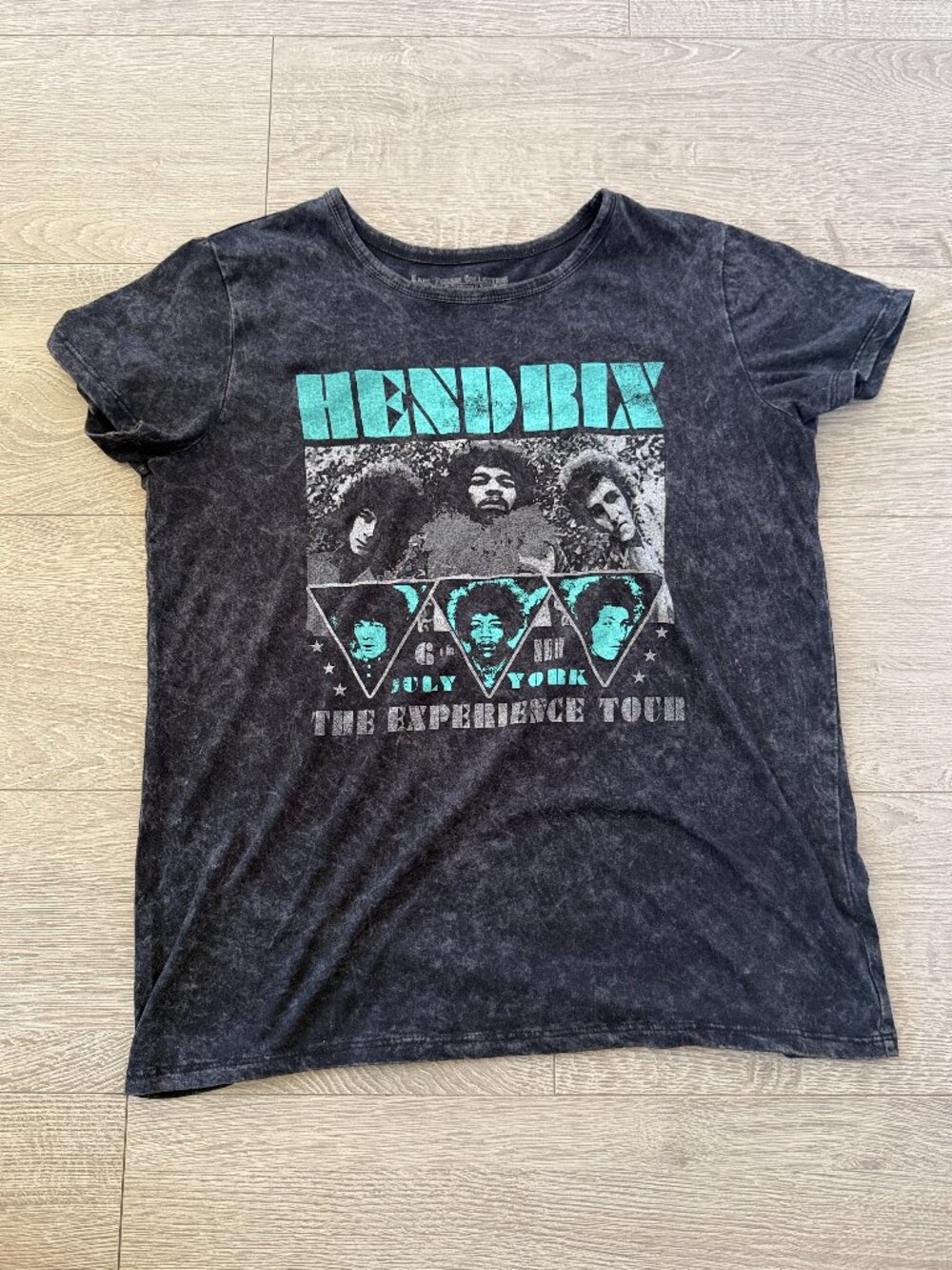 Jimi Hendrix Experience Tour Graphic Band T-Shirt Acid Wash Black Women’s Size S